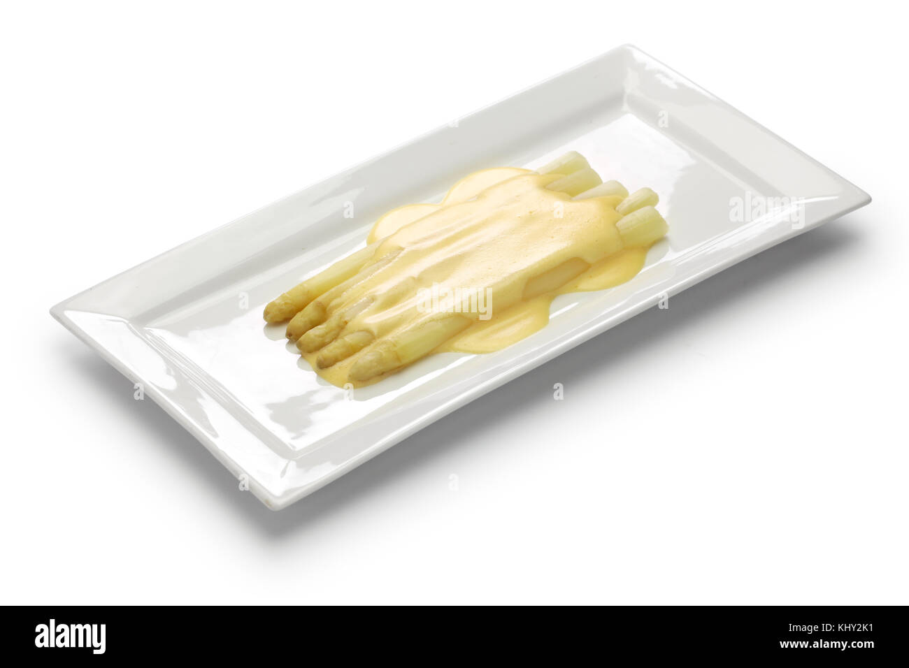 Asparagi bianchi con salsa olandese Foto Stock