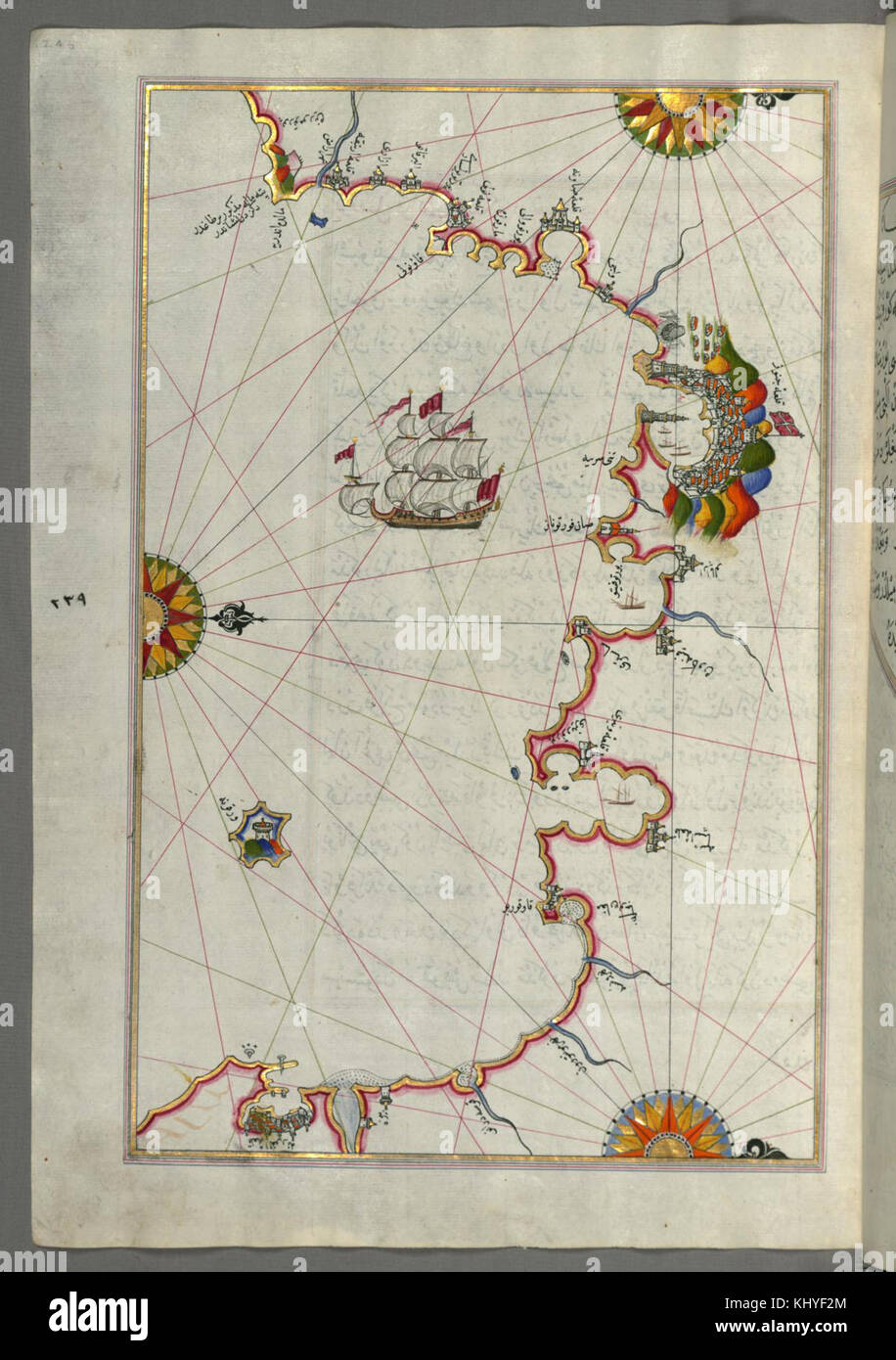 Piri Reis - Mappa della costa occidentale italiana da Pisa al confine francese, compresa la città di Genova e Savona - Walters W658246A - Pagina completa Foto Stock