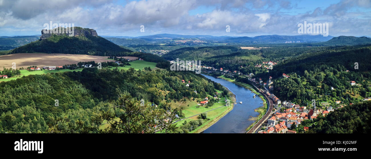 L'Europa, Germania, Sassonia, dalla fortezza Königstein, vista sul fiume Elba Foto Stock