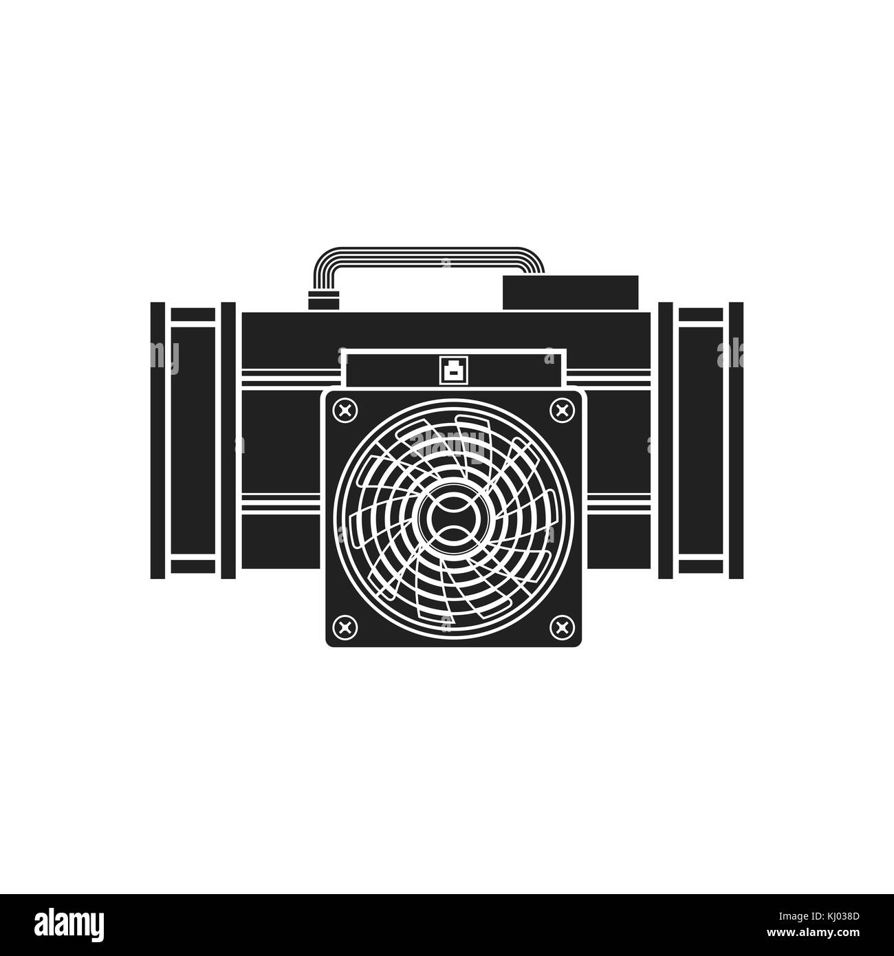 Vector nero monocromatico minatore asic farm moneta crypto circuito integrato specifico per applicazione dispositivo illustrazione solido isolato su sfondo bianco Illustrazione Vettoriale