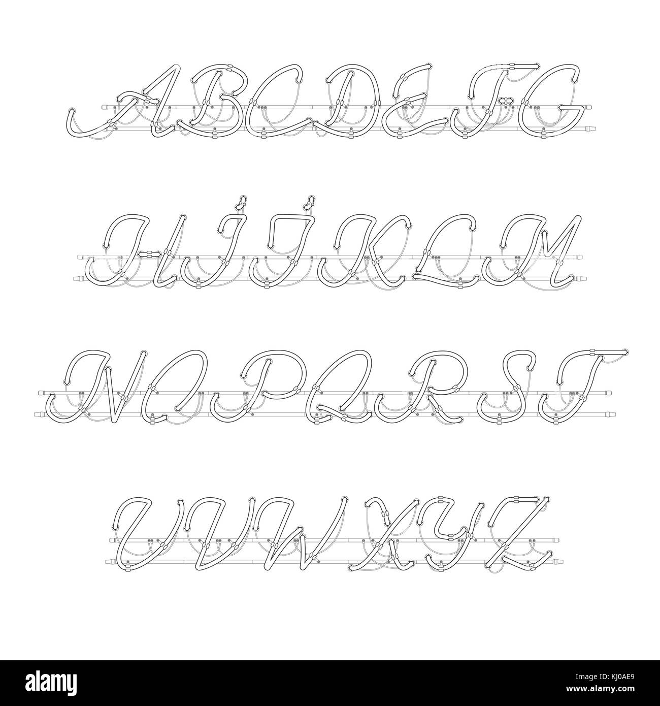 Neon bianco maiuscolo font script Illustrazione Vettoriale