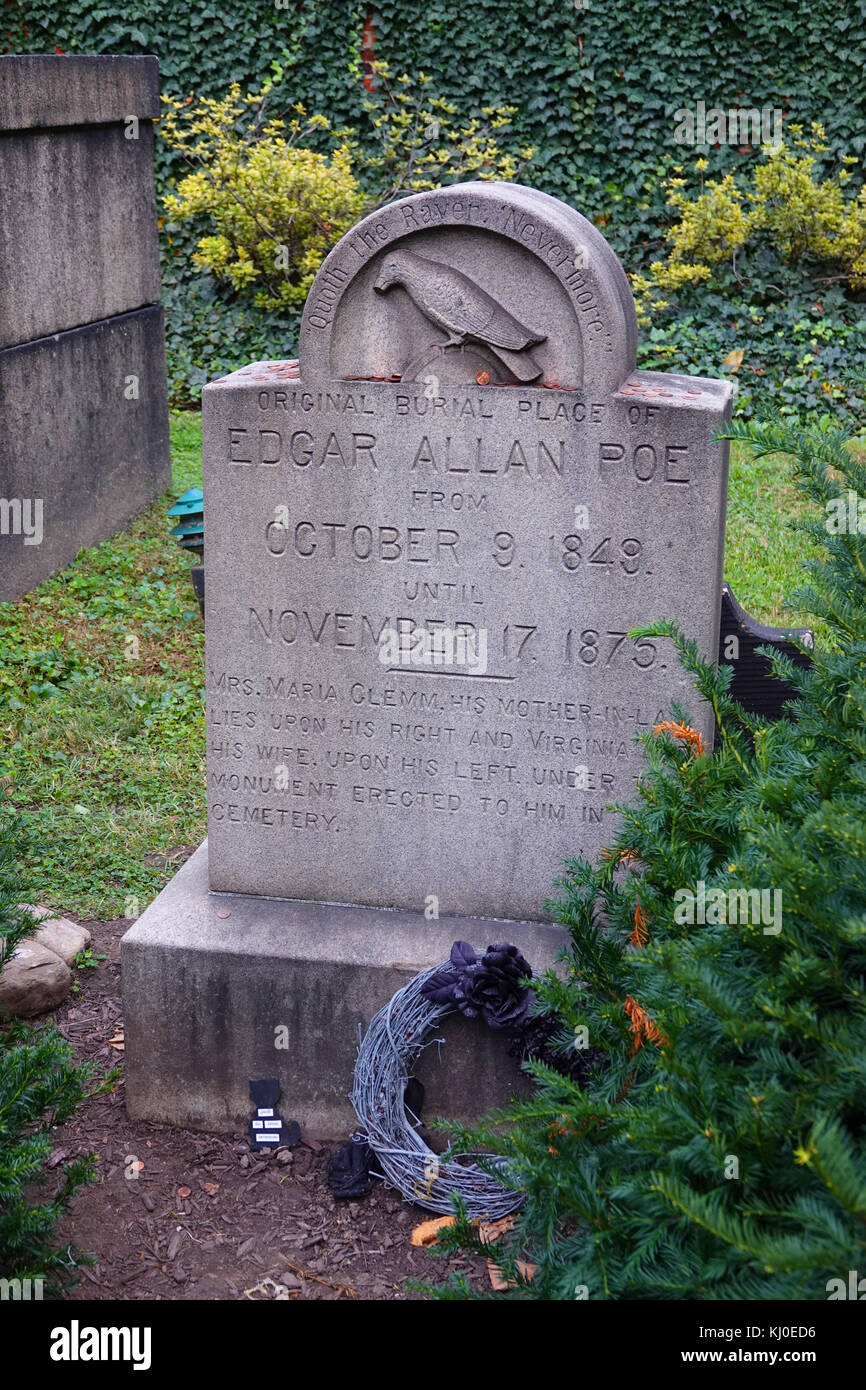 Stati Uniti Maryland Baltimore MD la tomba del poeta autore Edgar Allan Poe Foto Stock