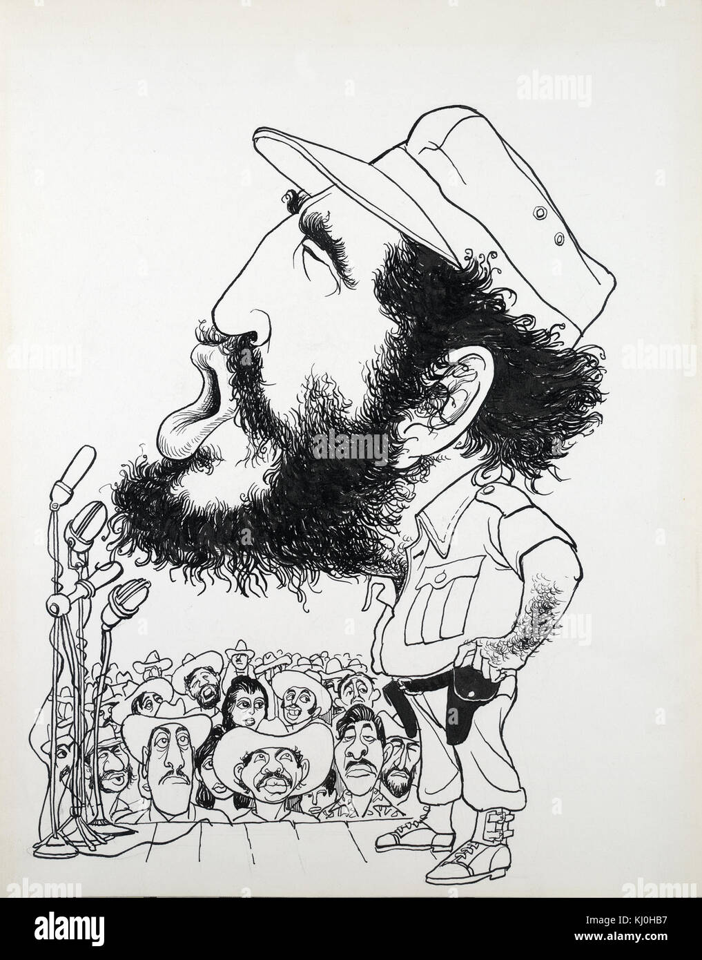 Questo ritratto di Fidel Castro, creato da Edmund S. Valtman, cattura il leader rivoluzionario cubano noto per il suo ruolo nella rivoluzione cubana e il suo lungo mandato come leader della nazione, influenzando sia la politica cubana che quella globale. Foto Stock