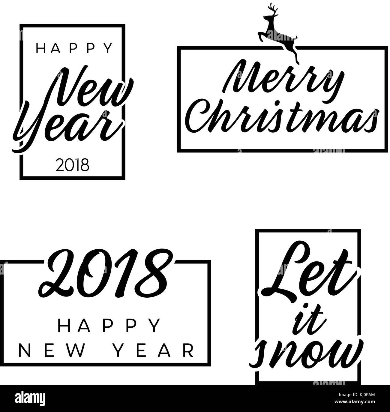 Nuovo anno e buon Natale segni grigio e bianco. illustrazione vettoriale. Illustrazione Vettoriale