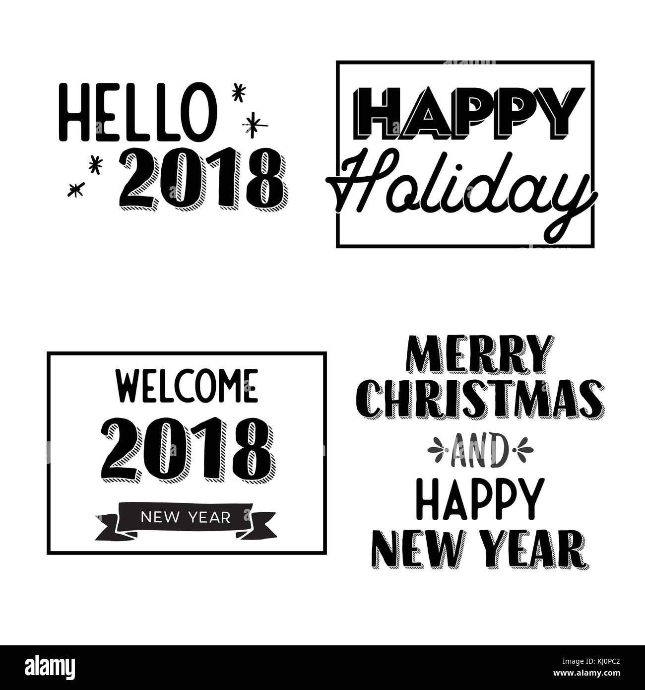 Nuovo anno e buon Natale segni grigio e bianco. illustrazione vettoriale. Illustrazione Vettoriale