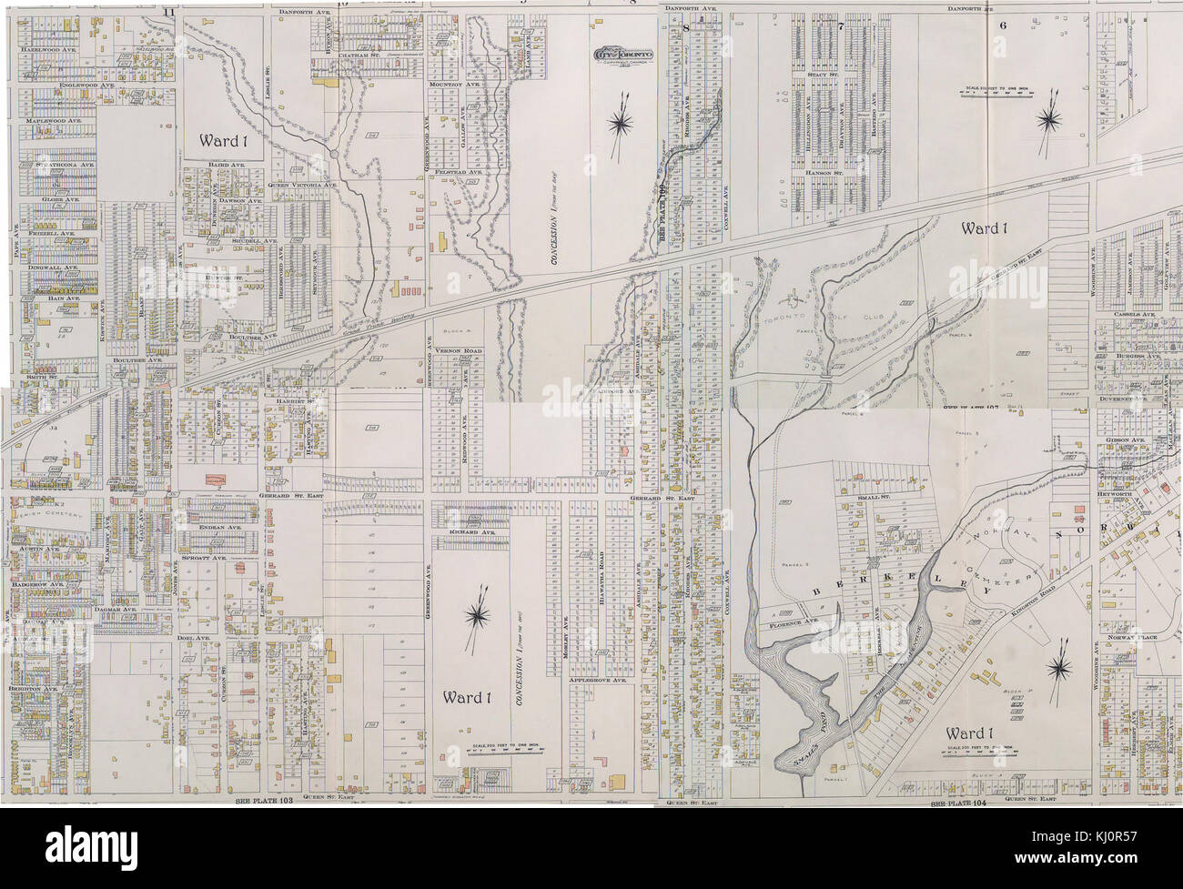 1910 Pungolo Toronto atlas mappa di Ward 1 Foto Stock