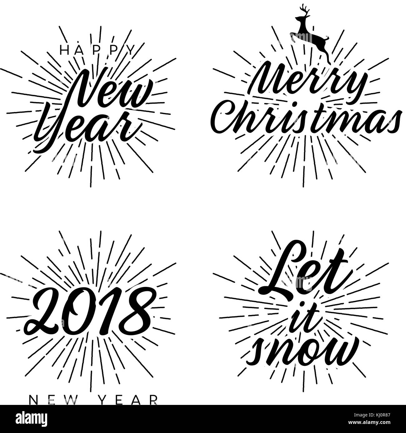 Nuovo anno e buon Natale segni con burst. illustrazione vettoriale. Illustrazione Vettoriale