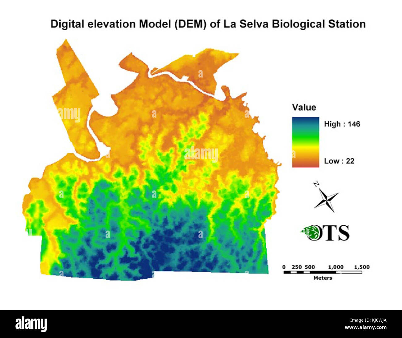 Digital Elevation Model di La Selva La Stazione Biologica, Costa Rica Foto Stock