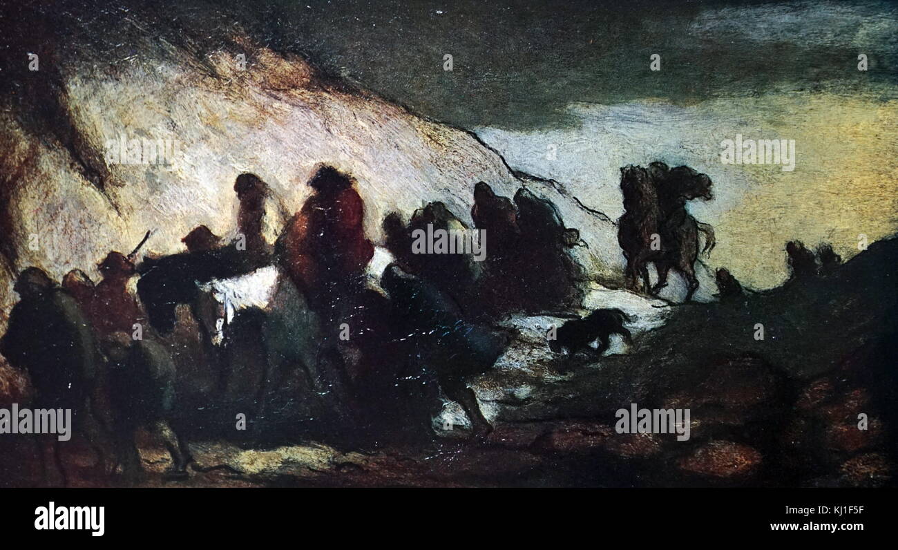 I fuggiaschi o emigranti (c.1849-50) da Honoré Daumier, 1808-1879. olio su pannello Foto Stock