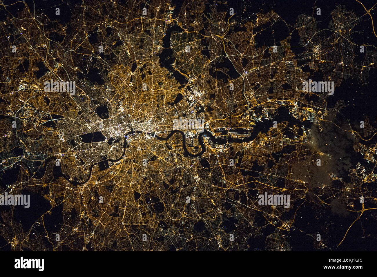 Vista di Londra di notte. Astronauta fotografia, preso dalla Stazione Spaziale Internazionale il 27 settembre, 2015 Foto Stock