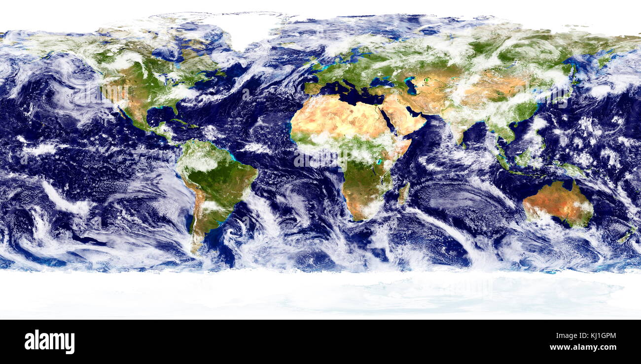 Dettagliata di vera immagine a colori di tutta la terra che mostra la copertura nuvolosa oltre due giorni. Utilizzando una raccolta di basato su satellite, osservazioni di scienziati e visualizzatori cuciti insieme mesi di osservazioni della superficie terrestre, oceani, mare di ghiaccio e nuvole in una perfetta, true-color mosaic di ogni chilometro quadrato (.386 square mile) del nostro pianeta. Queste immagini sono liberamente disponibili per gli educatori, scienziati, musei e il pubblico. Molte delle informazioni contenute in questa immagine è venuto da un unico telecomando con dispositivo di rilevamento-NASA risoluzione moderate Imaging Spectroradiometer, o dello spettroradiometro MODIS. Foto Stock