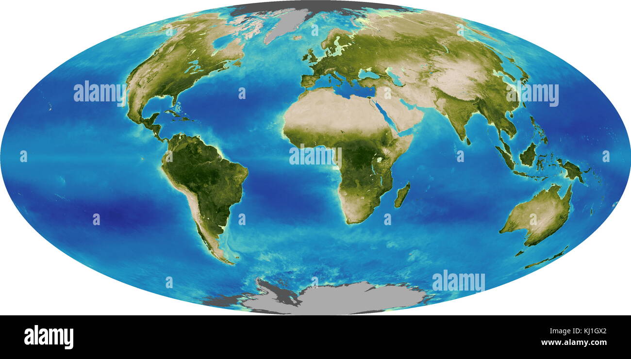 Un grafico illustrante la biosfera globale nel 1999. La biosfera noto anche come ecosphere, è la somma di tutto il mondo di tutti gli ecosistemi. la biosfera è il global sistema ecologico di integrazione di tutti gli esseri viventi e le loro relazioni, compresa la loro interazione con gli elementi della litosfera, geosfera, idrosfera e atmosfera. Foto Stock