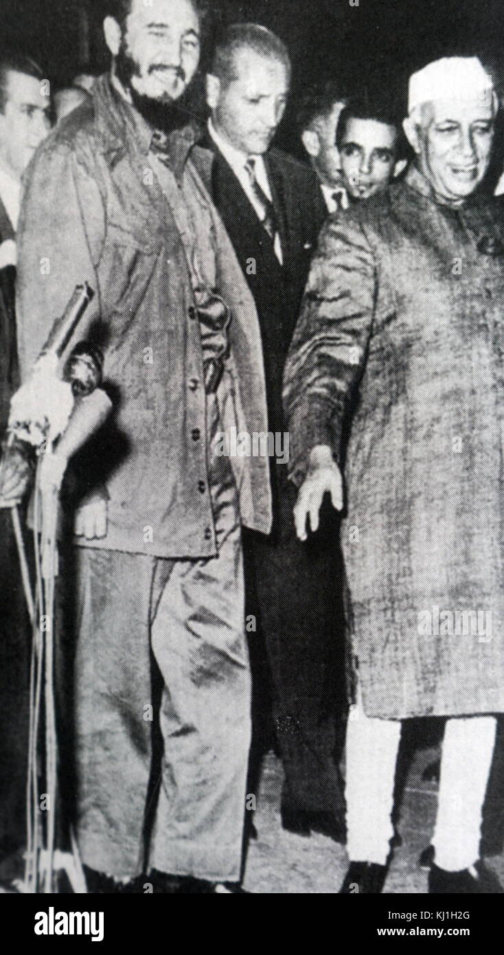 Jawaharlal Nehru, Primo Ministro dell'India con il leader cubano Fidel Castro 1961 Foto Stock