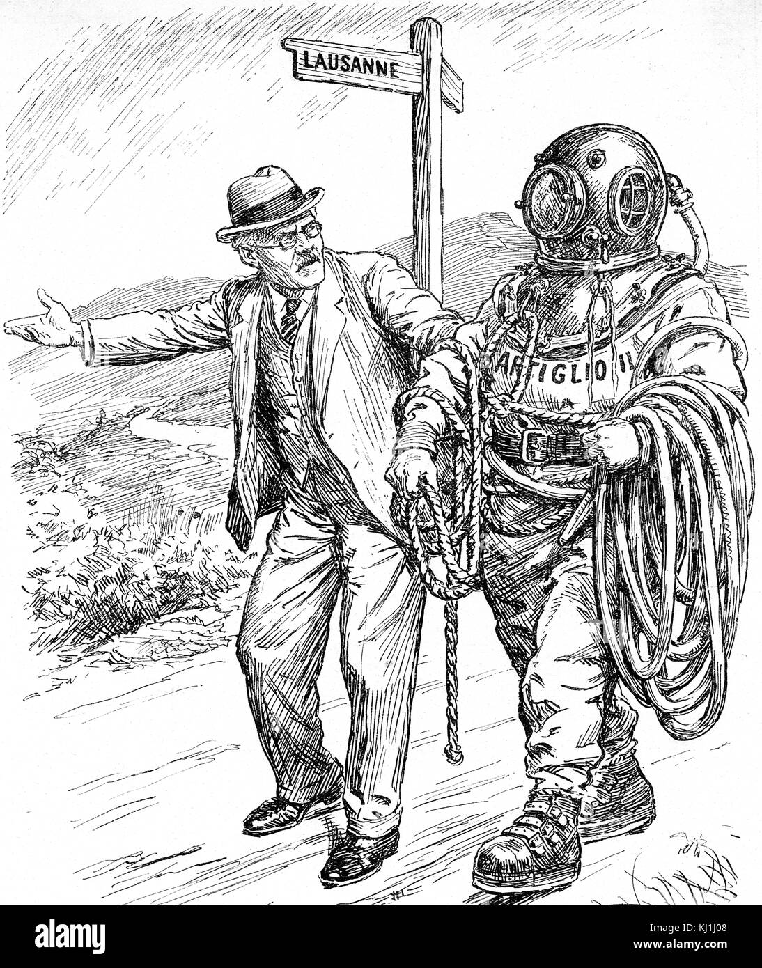 Vignetta satirica raffigurante Ramsay MacDonald (1866-1937) uno statista britannico e primo ministro del partito laburista. In data xx secolo Foto Stock