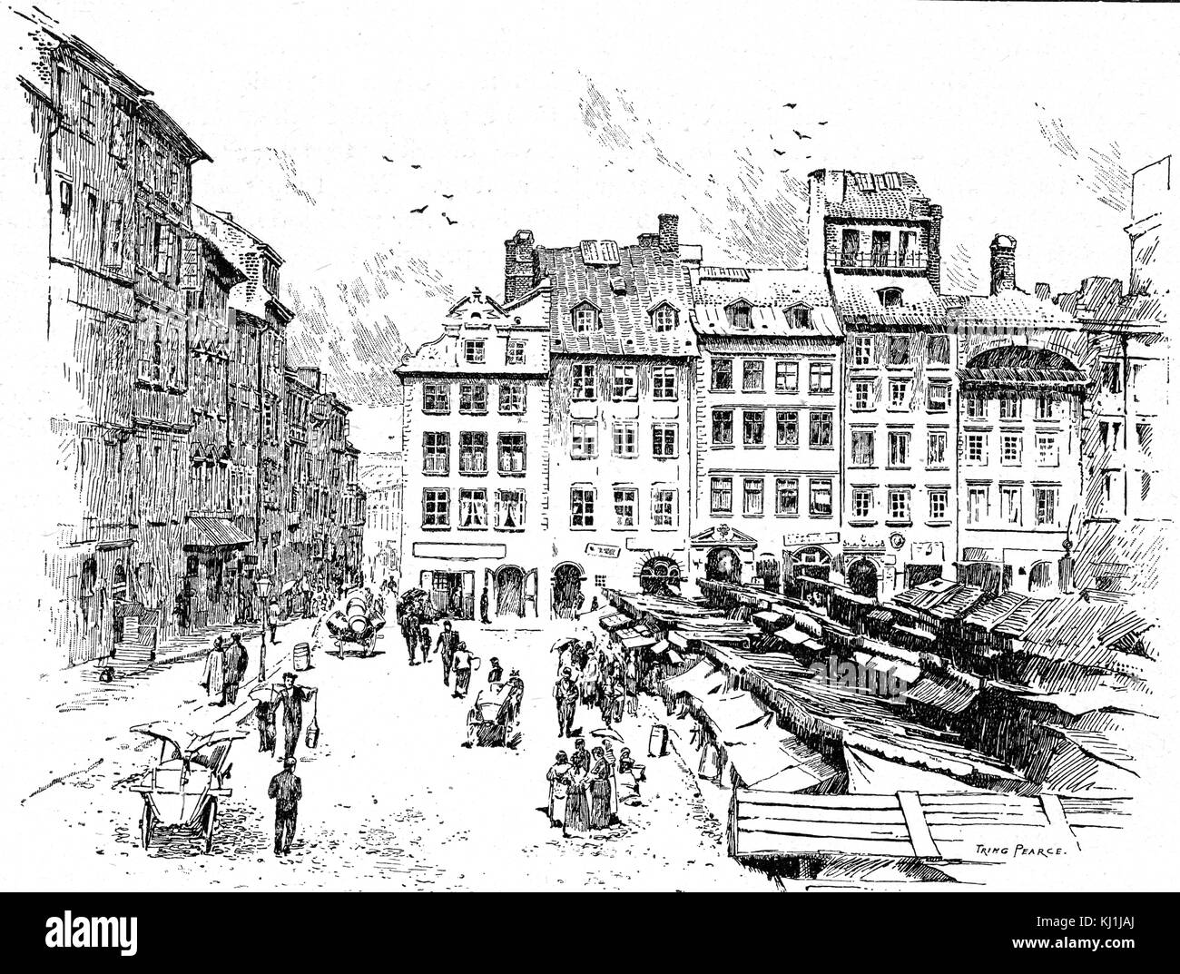 Incisione raffigurante la città vecchia a Varsavia in Polonia. Datata del XIX secolo Foto Stock