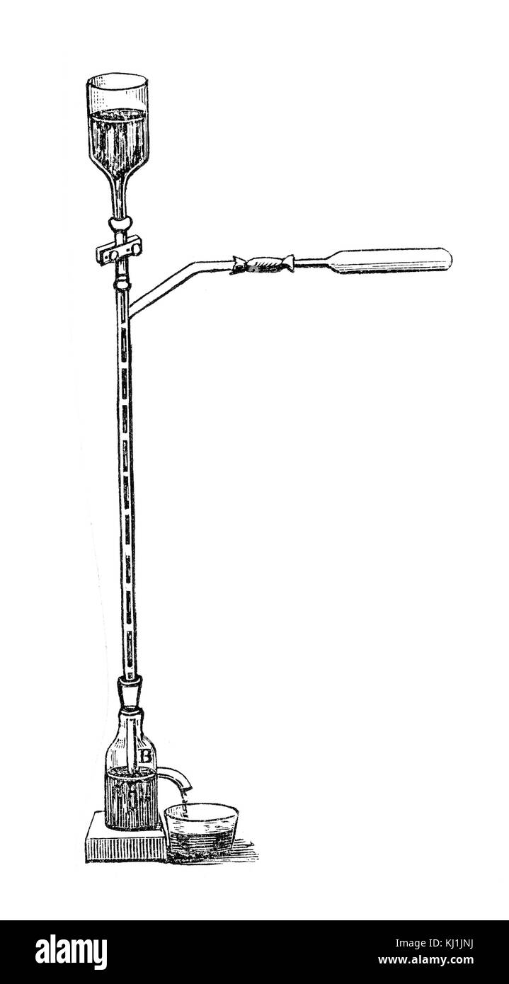 Incisione raffigurante Hermann Sprengel della pompa a vuoto. Hermann Sprengel (1834-1906) una farmacia anglo-tedesco. Datata del XIX secolo Foto Stock