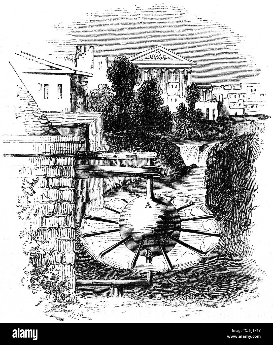 Illustrazione raffigurante azione e reazione mediante uso di una ricostruzione del motore a vapore sviluppato da Erone di Alessandria Foto Stock