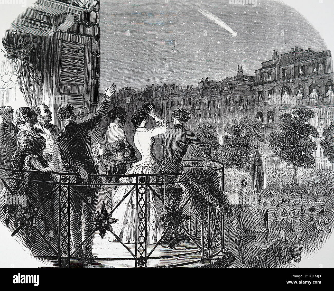 Incisione raffigurante la grande cometa del 1853. Datata del XIX secolo Foto Stock