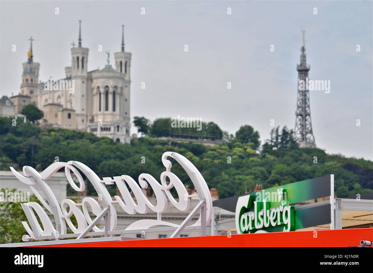 Euro 2016: vista generale di Lione fan zone a piazza Bellecour, Lione, Francia Foto Stock