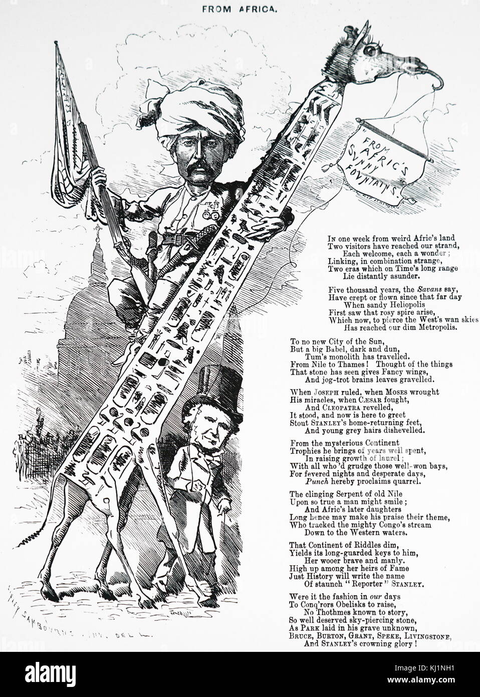 Cartoon raffigurante la partenza di Cleopatra Needle dall'Egitto deve essere dato al governo britannico da Muhammad Ali d'Egitto. Muhammad Ali d'Egitto (1769-1849) un comandante dell'esercito Ottomano, chi è salito al rango di Pascià e divenne W?li e auto-dichiarato Khedive di Egitto e Sudan. Datata del XIX secolo Foto Stock