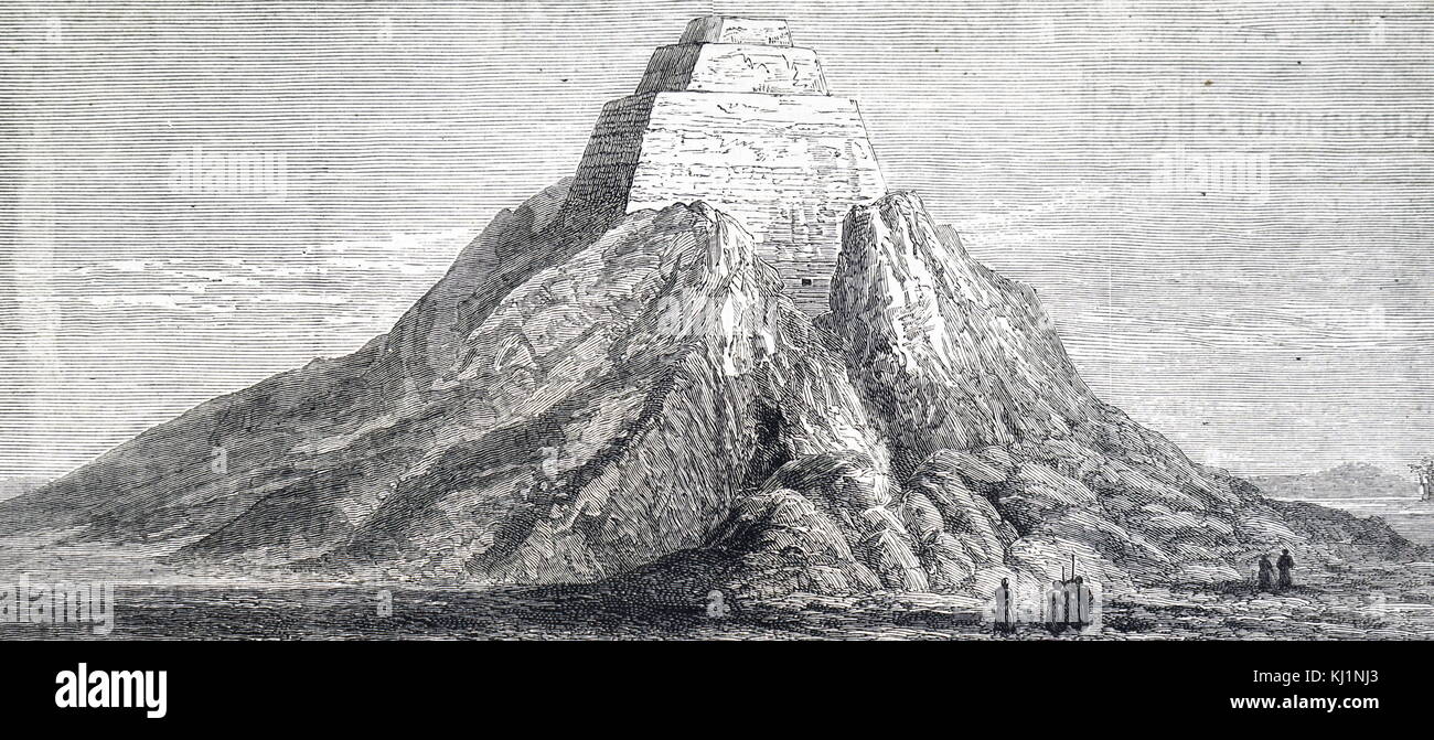 Incisione raffigurante la piramide di Meydoon aperto da Sir Gaston Camille Charles Maspero. Sir Gaston Camille Charles Maspero (1846-1916) un egittologo francese. Datata del XIX secolo Foto Stock