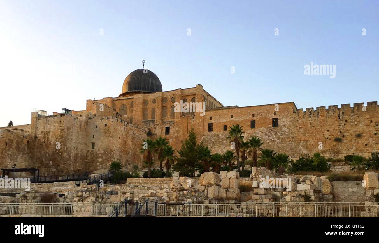Vista del Monte del Tempio e la Moschea di El Aqsa, Gerusalemme, Israele Foto Stock