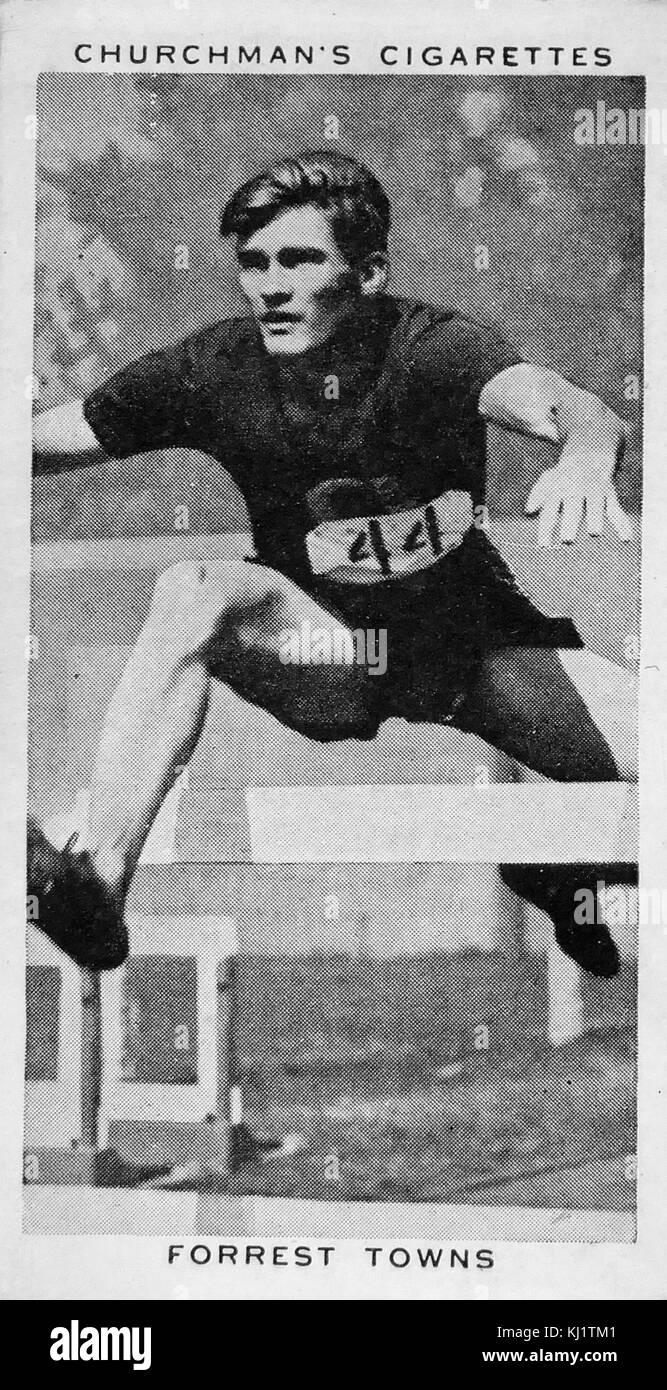 Churchman re della serie di velocità carta di sigaretta raffiguranti Forrest cittadine (1914-1991) una pista americana e campo sportivo. Egli era il 1936 il campione olimpico nel 110 m ostacoli e ha rotto il record del mondo in questo caso tre volte. In data xx secolo Foto Stock