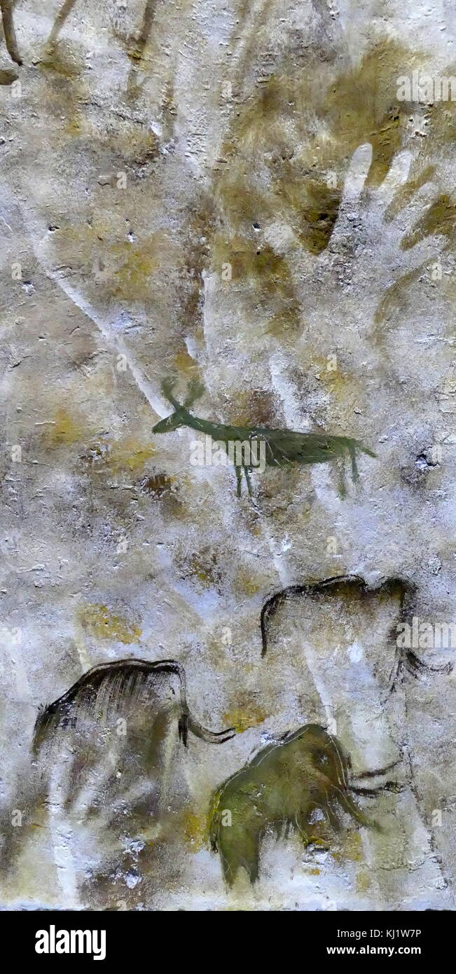 Pittura rupestre trovata nella Grotta di Altamira, situato in Cantabria, Spagna, risalente al Paleolitico Superiore periodo. Foto Stock