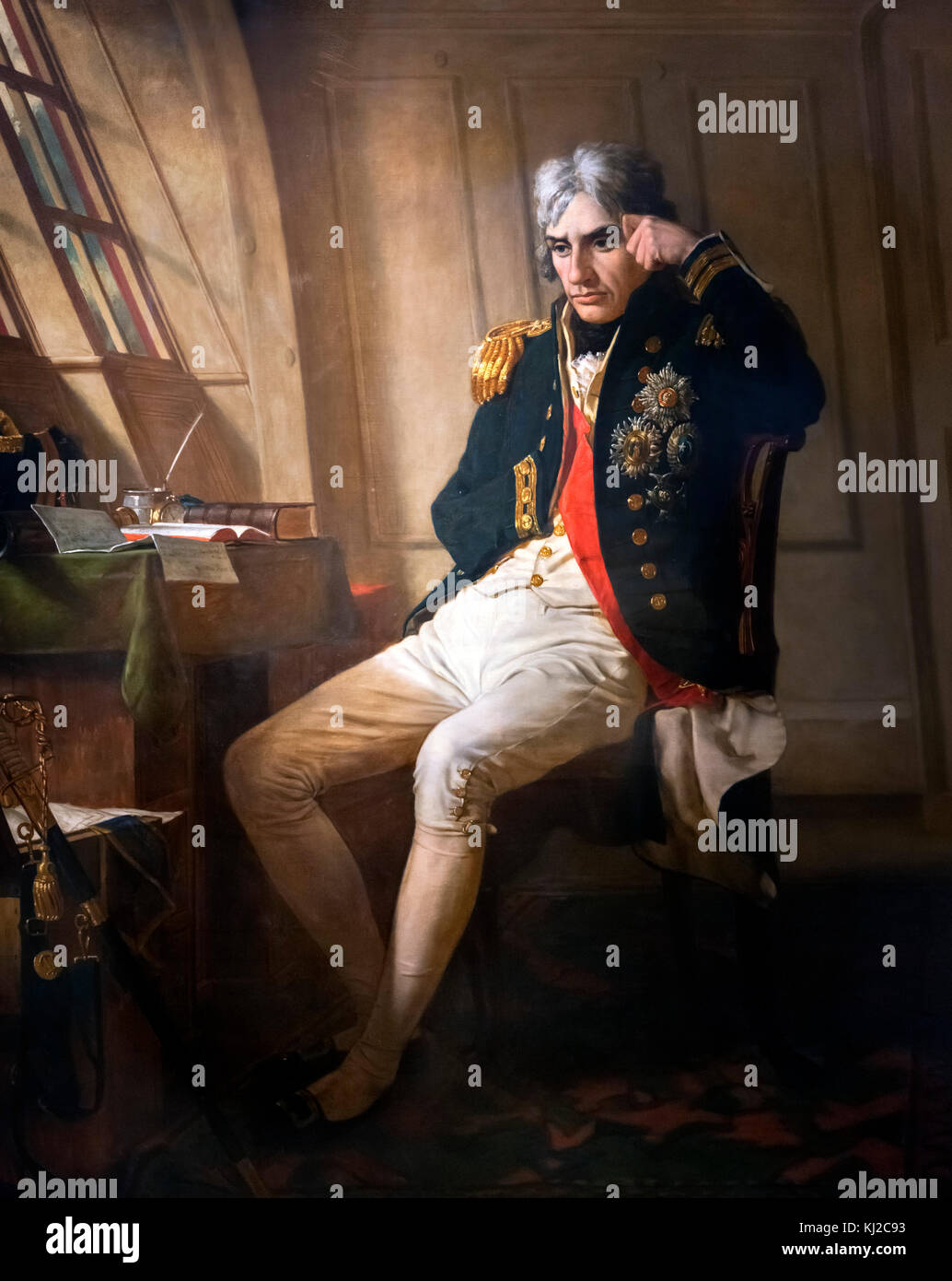 Vice Ammiraglio Lord Nelson da Charles Lucia, olio su tela, 1853. Il ritratto mostra Horatio Nelson nella sua cabina sulla HMS Victory la mattina della Battaglia di Trafalgar. Foto Stock