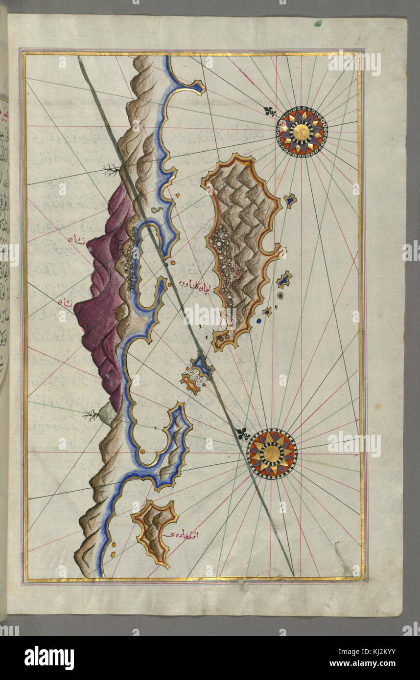 Piri Reis - Mappa delle isole lungo le coste di Finike - Walters W658337B - Pagina completa Foto Stock