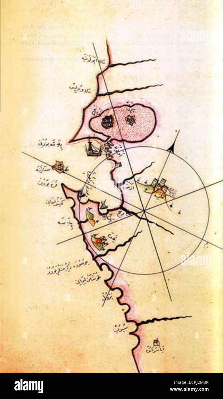 Piri Re'è mappa della costa di Valona Foto Stock