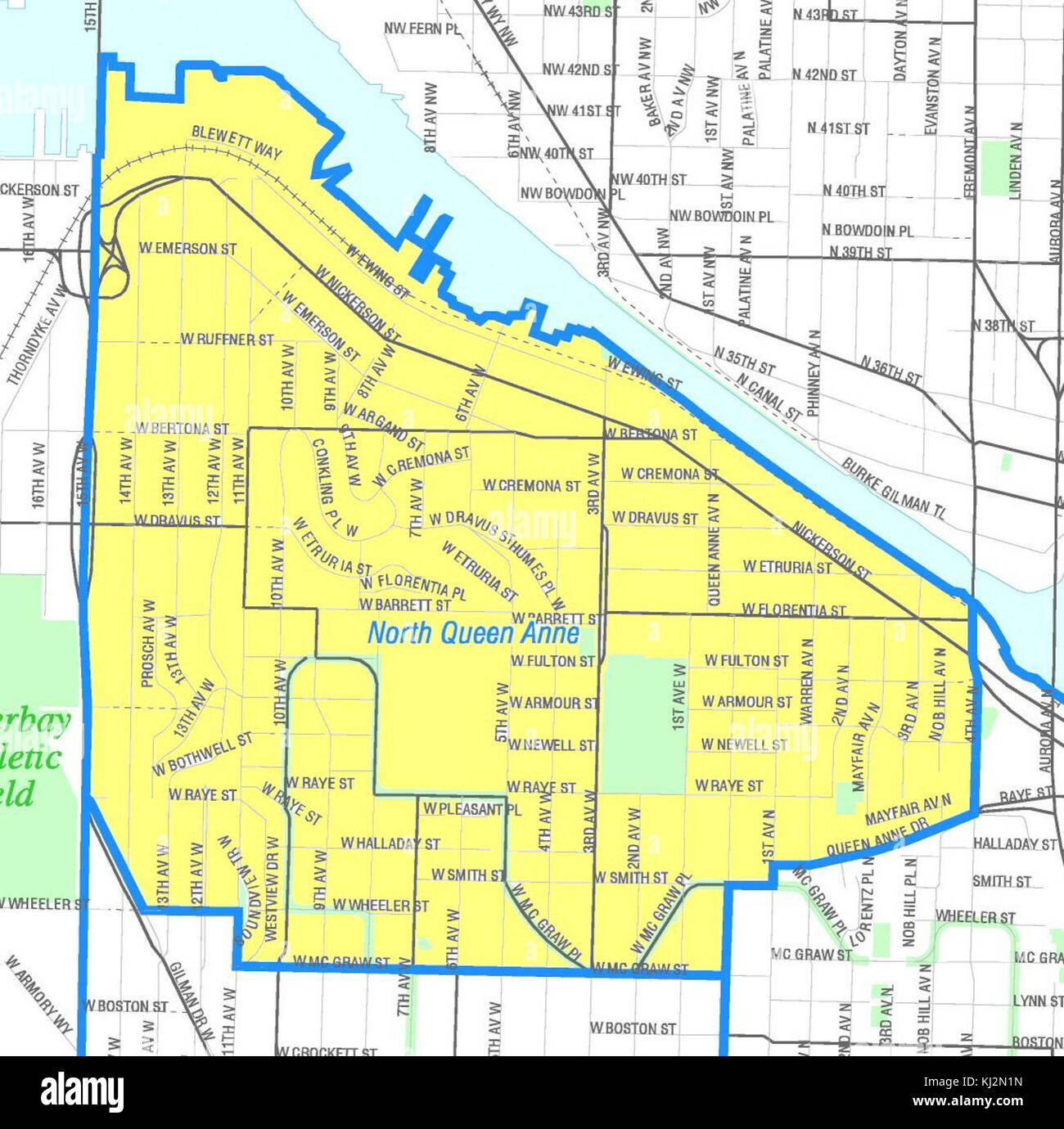 Seattle - North Queen Anne mappa Foto Stock