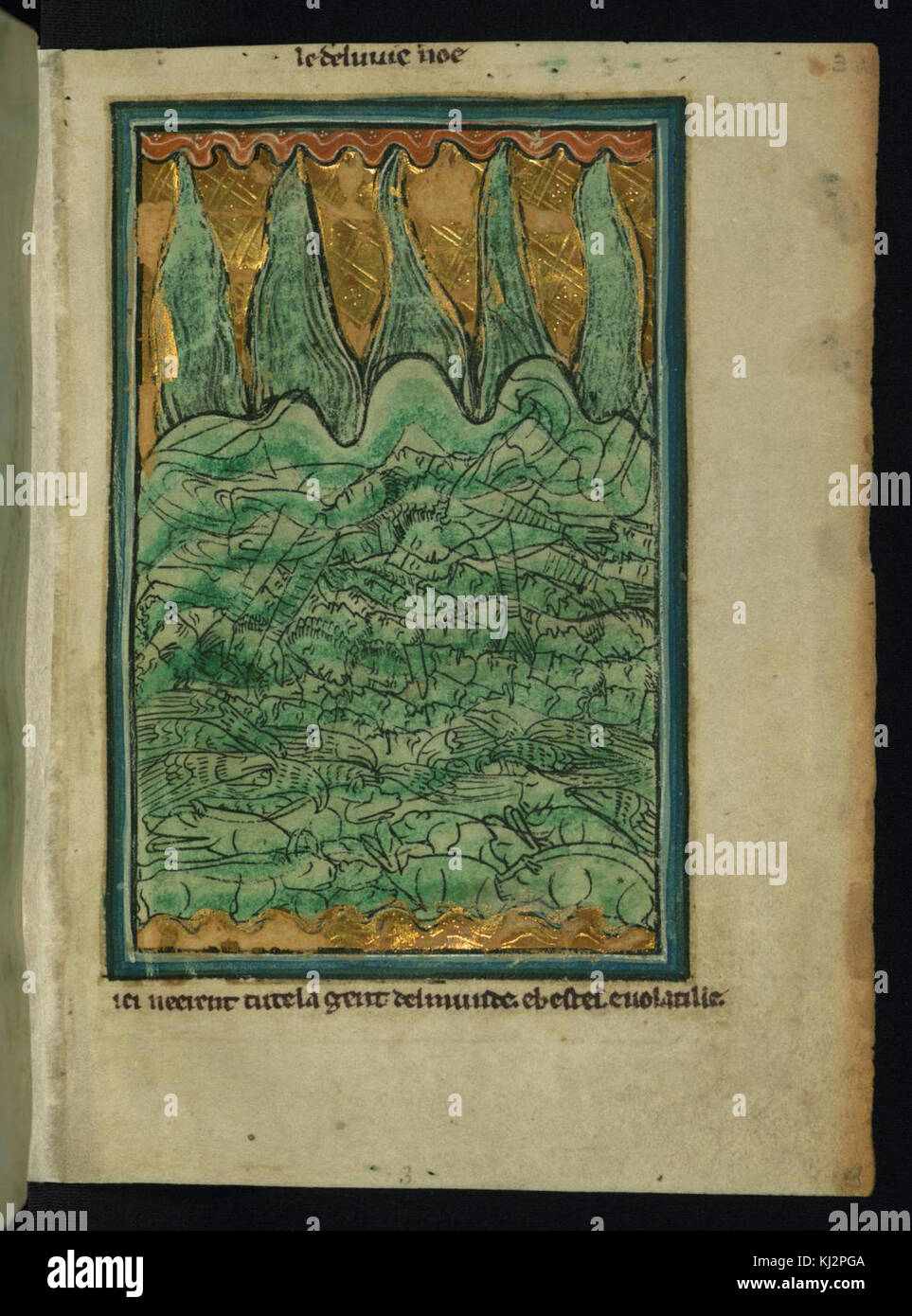 William de Brailes - Il diluvio di Noè (Genesi 7 -11-24) - Walters W1063R - Pagina completa Foto Stock