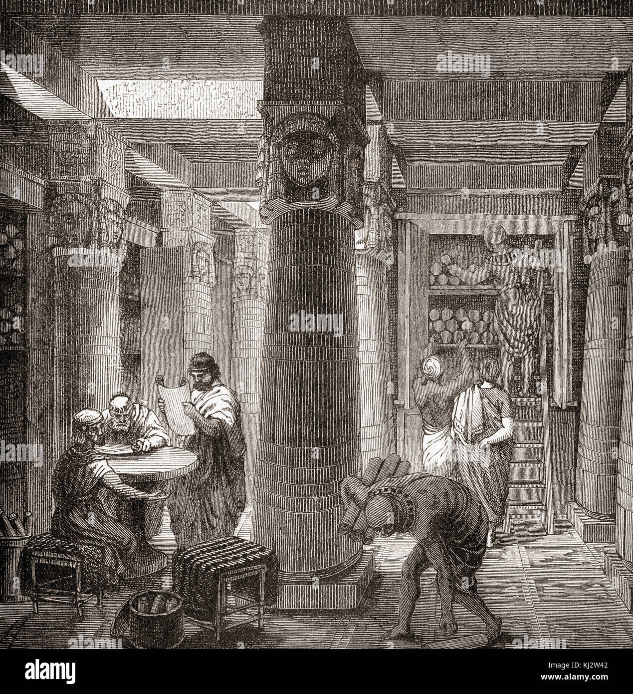 La Grande Biblioteca di Alessandria, Egitto. Dalla storia illustrata del mondo di Ward e Lock, pubblicato circa 1882. Foto Stock