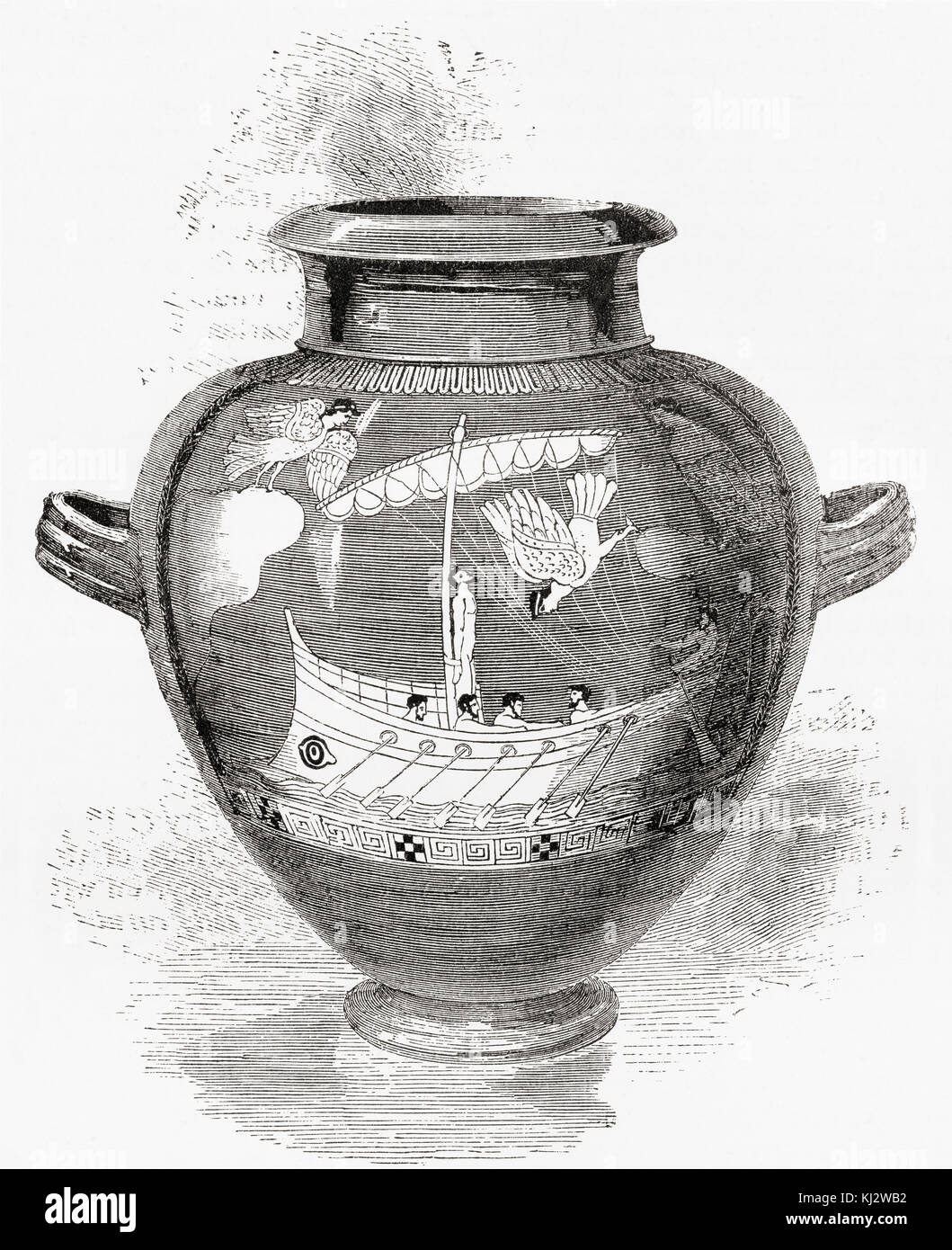 Arte etrusca Antico vaso che rappresenta la storia di Ulisse e delle Sirene. Da The Illustrated History of the World di Ward and Lock, pubblicato intorno al 1882. Foto Stock