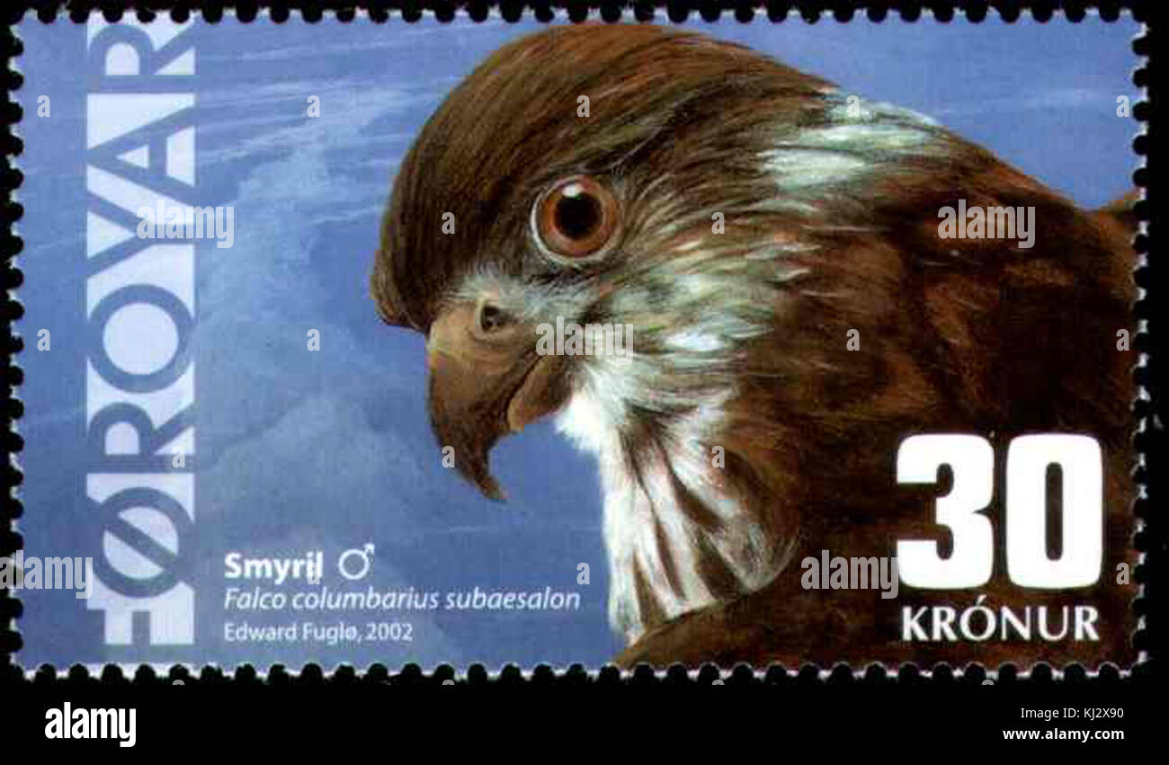 Timbro Faerøer 427 Merlin Foto Stock