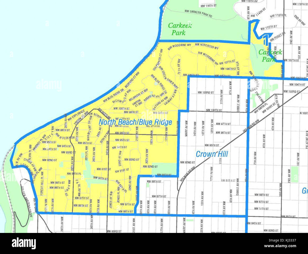 Seattle North Beach - Blue Ridge mappa Foto Stock