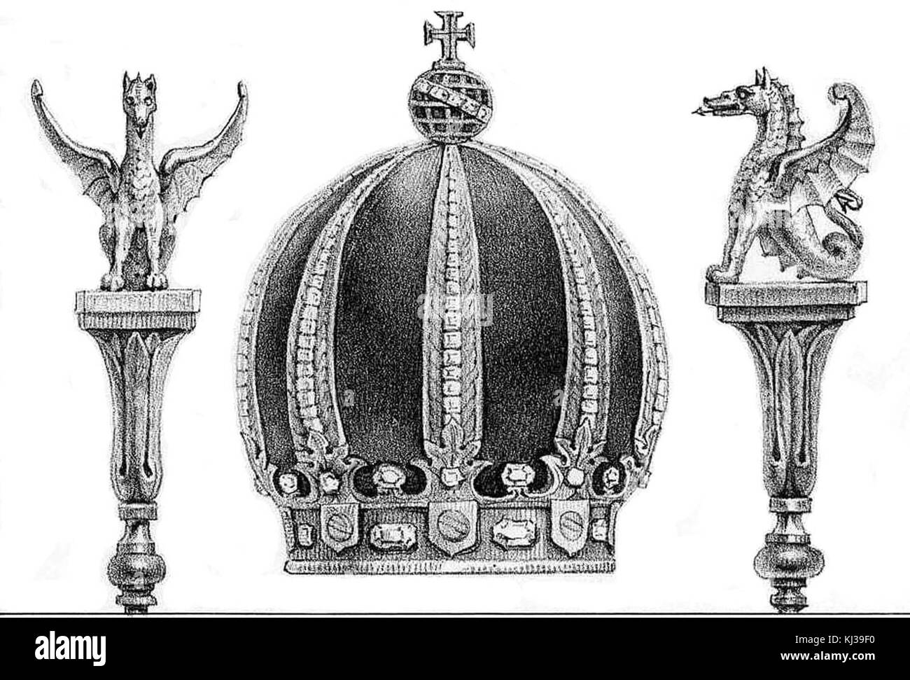 Corona imperiale e lo scettro da Debret 1839 Foto Stock