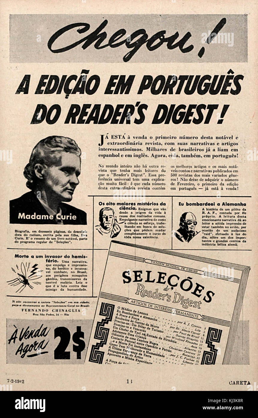Readers Digest Brasile prima edizione propaganda 1942 Foto Stock