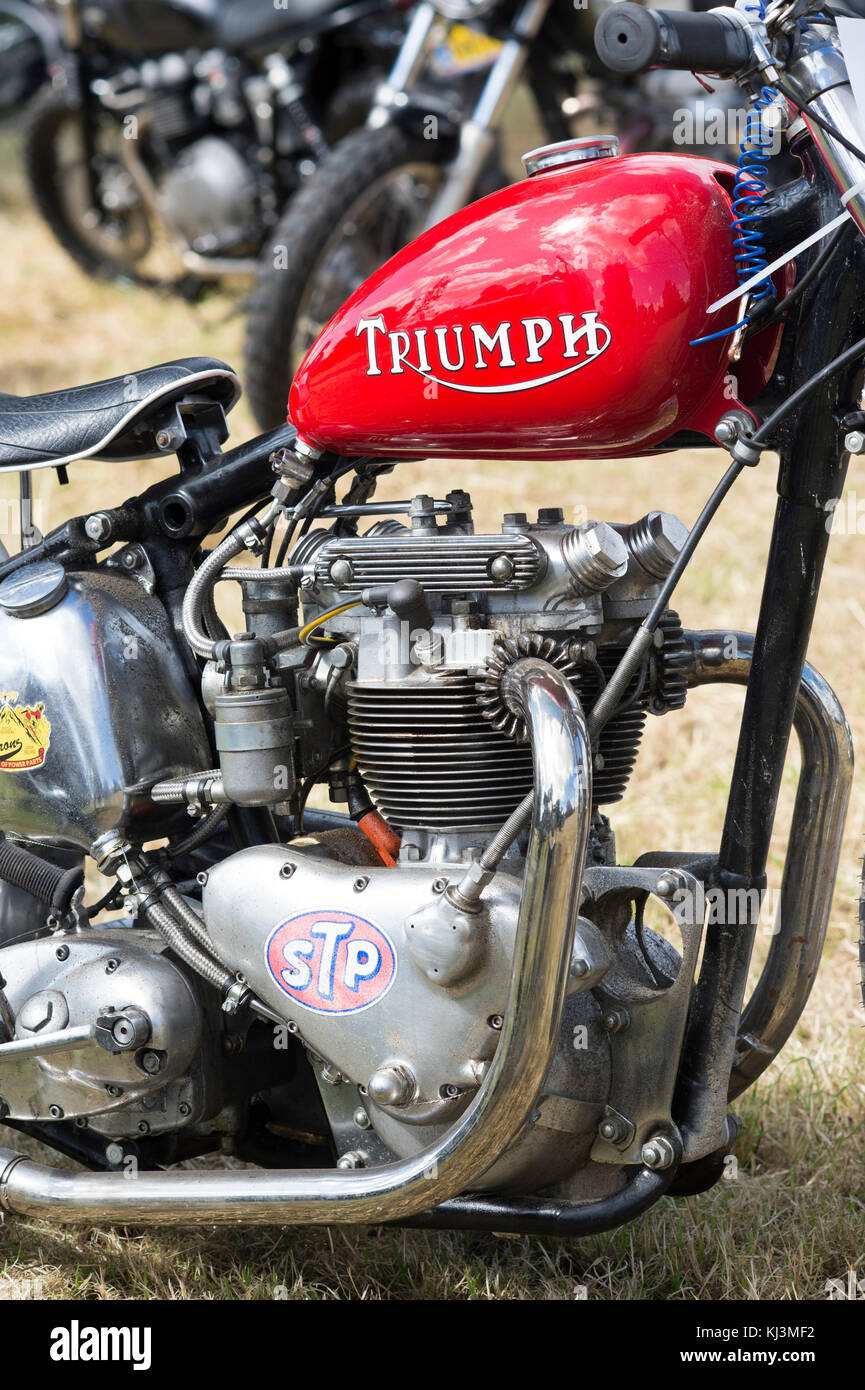 Custom trionfo erba via motocicletta in corrispondenza di Malle, il Miglio Racing event. Londra Foto Stock