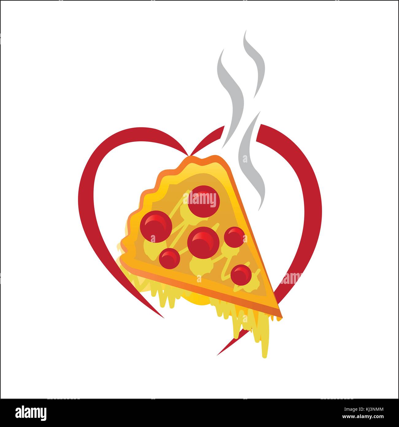 Pezzo di pizza con cuore illustrazione, amore segno pizza, amorevole pizza illustrazione, isolati su sfondo bianco. Illustrazione Vettoriale