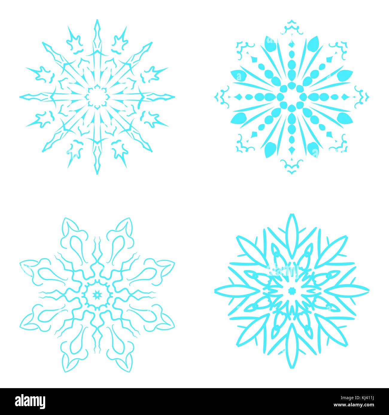 Impostare quattro fiocchi di neve blu. Illustrazione Vettoriale