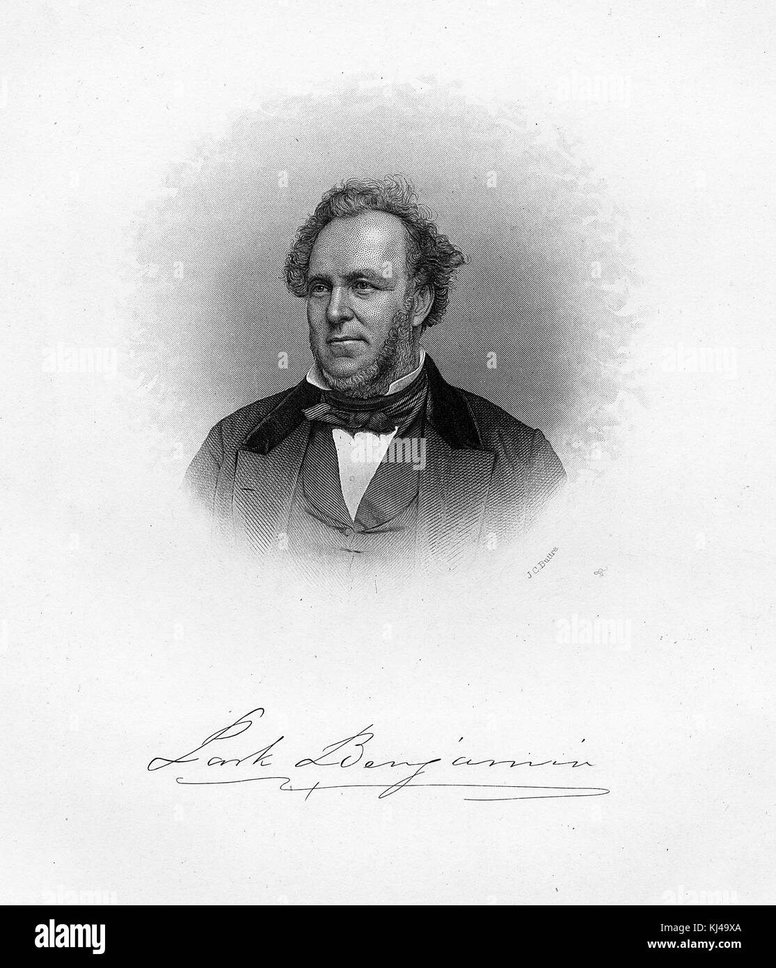 Ritratto inciso di Park Benjamin, poeta americano, giornalista, direttore e fondatore di vari quotidiani, da JC Buttre, 1831. Dalla Biblioteca Pubblica di New York. Foto Stock