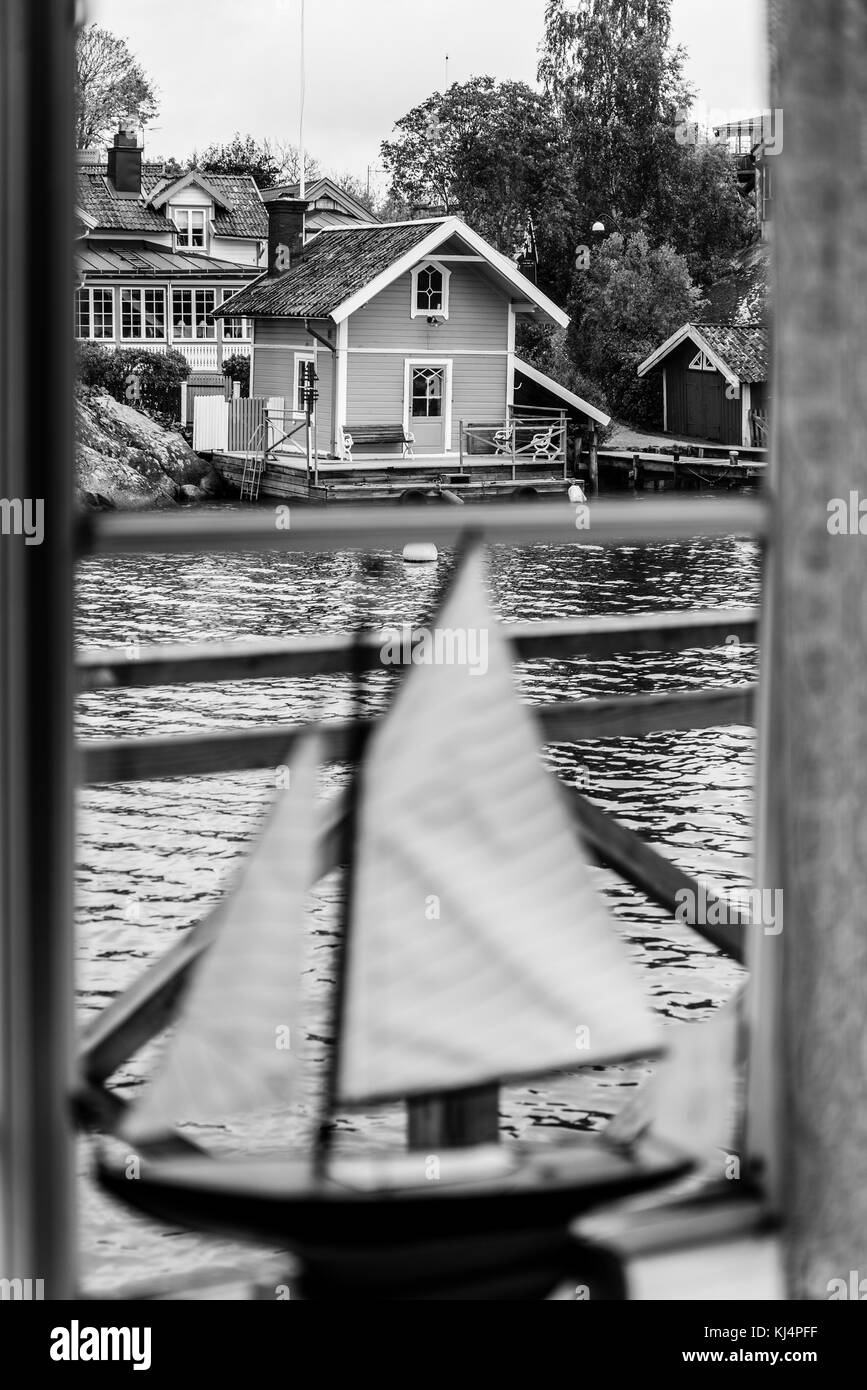 Finestra, Vaxholm, arcipelago di Stoccolma, Svezia Foto Stock