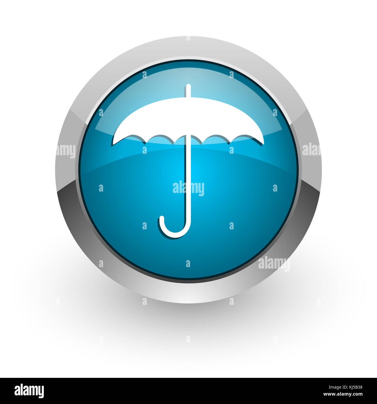 Ombrello blu argento con bordo cromato metallizzato icona del Web e del telefono cellulare su sfondo bianco con ombra Foto Stock