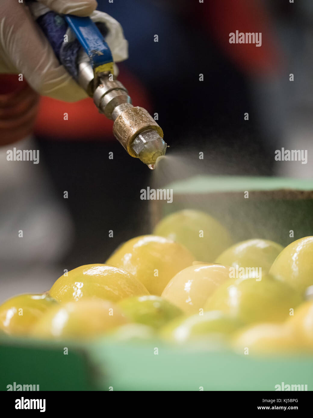 Limone nel carrello durante il processo di ceratura Foto Stock