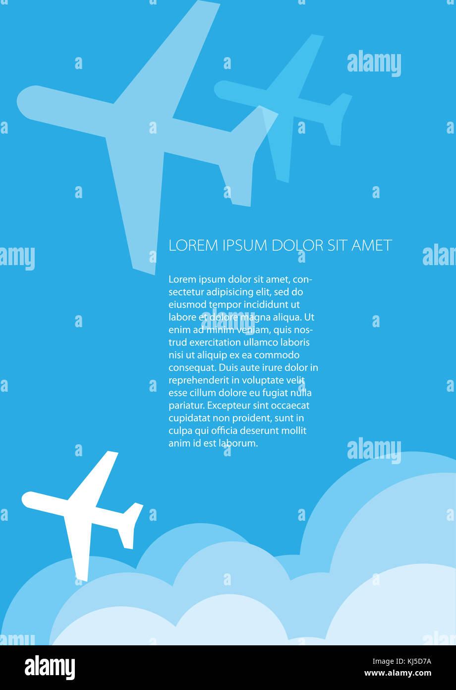Aerei di volare nel cielo. formato di modello, design di copertura, flyer in formato a4 con sfondo per ingegneria e concetto di natura. Foto Stock
