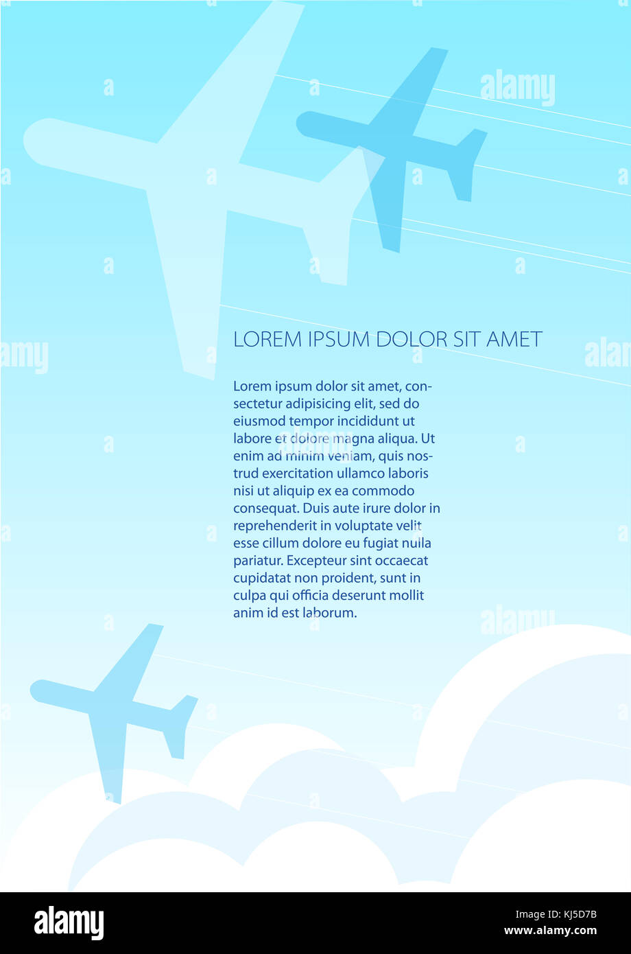 Aerei di volare nel cielo. formato di modello, design di copertura, flyer in formato a4 con sfondo per ingegneria e concetto di natura. Foto Stock