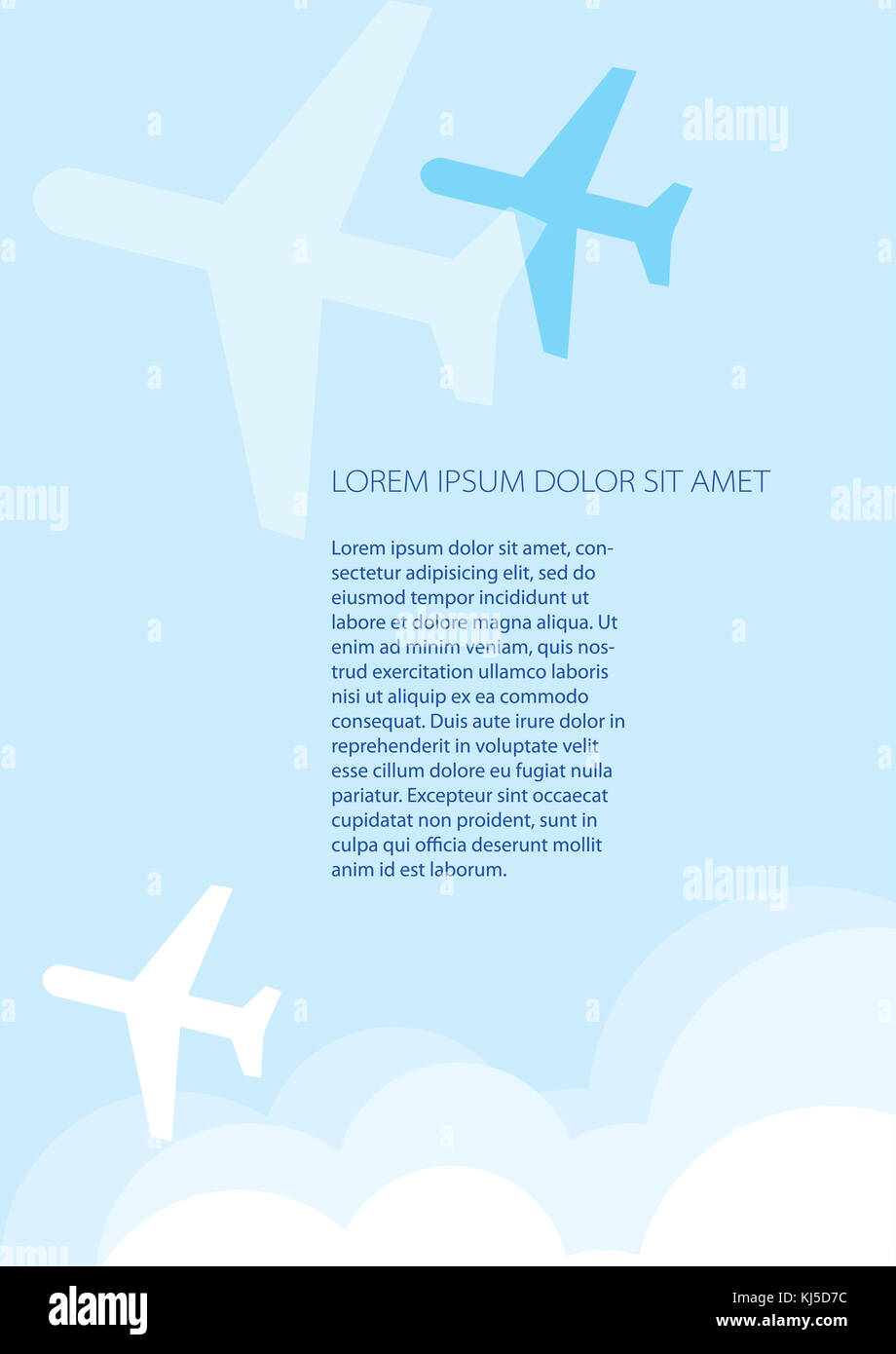 Aerei di volare nel cielo. formato di modello, design di copertura, flyer in formato a4 con sfondo per ingegneria e concetto di natura. Foto Stock