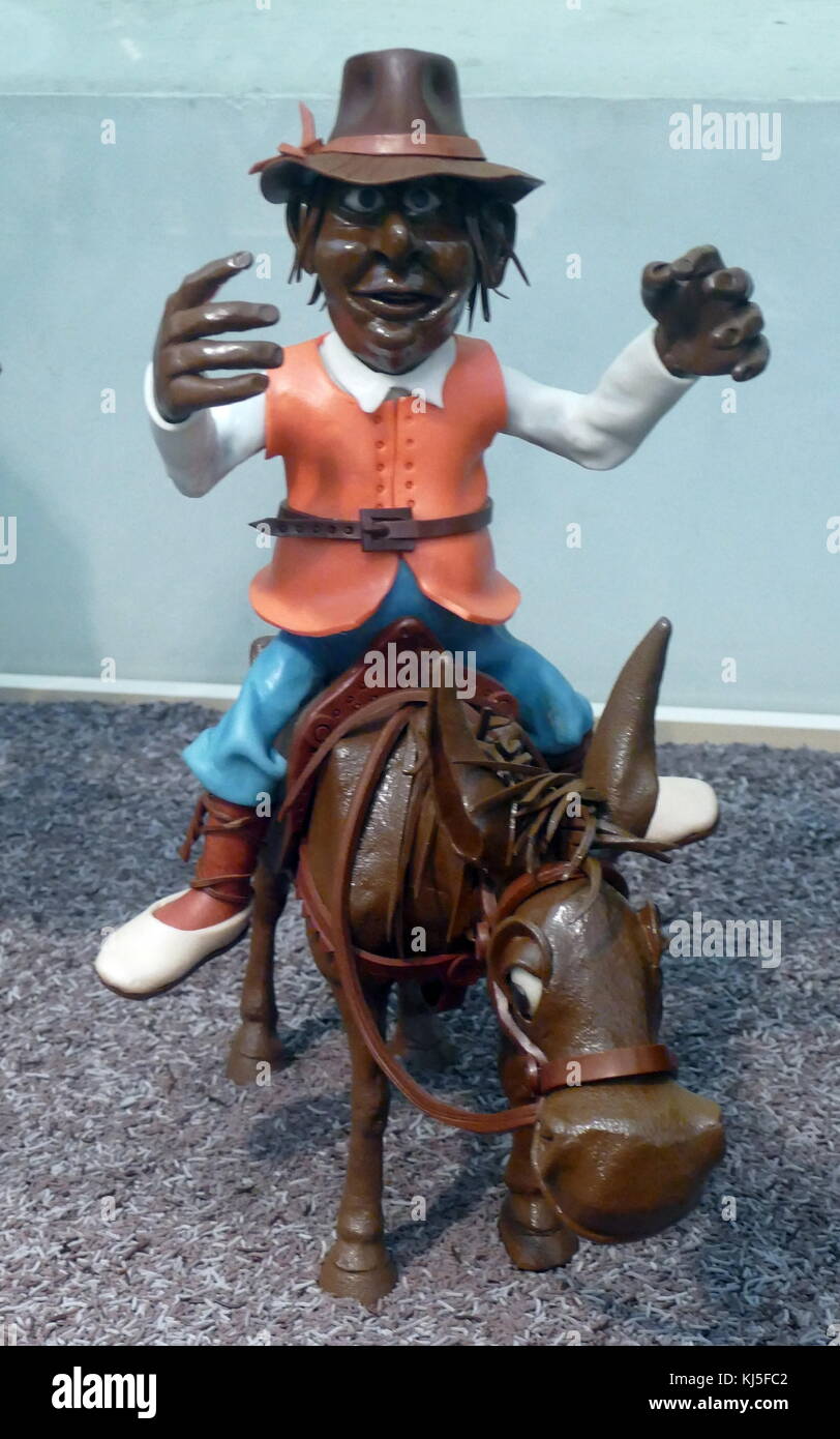 Sancho Panza realizzato dal cioccolato 2017. Don Chisciotte è un romanzo spagnolo di Miguel de Cervantes, pubblicato in due volumi, nel 1605 e 1615 spagnolo durante il Golden Age e tutta la letteratura spagnola canon Foto Stock